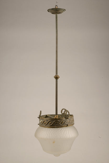 Lampadario anni 1940 in metallo e vetro smerigliato a 1 luce