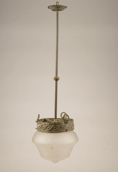 Lampadario anni 1940 in metallo e vetro smerigliato a 1 luce