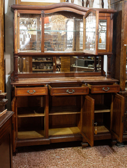 CREDENZA IN NOCE, LIBERTY CON VETRI MOLATI E PIANO IN MARMO