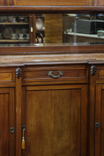 CREDENZA IN NOCE, LIBERTY CON VETRI MOLATI E PIANO IN MARMO