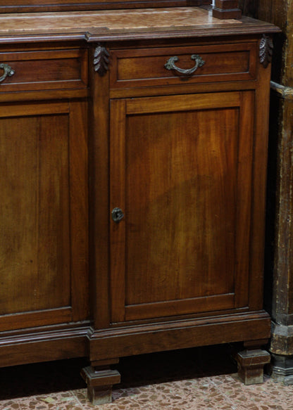 CREDENZA IN NOCE, LIBERTY CON VETRI MOLATI E PIANO IN MARMO