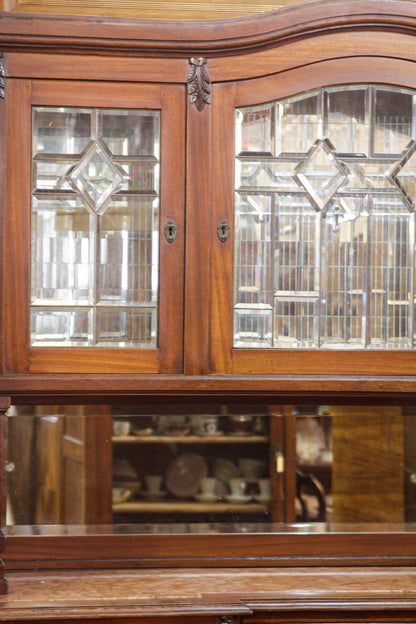 CREDENZA IN NOCE, LIBERTY CON VETRI MOLATI E PIANO IN MARMO