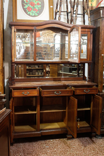 CREDENZA IN NOCE, LIBERTY CON VETRI MOLATI E PIANO IN MARMO