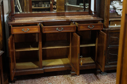 CREDENZA IN NOCE, LIBERTY CON VETRI MOLATI E PIANO IN MARMO