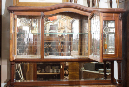 CREDENZA IN NOCE, LIBERTY CON VETRI MOLATI E PIANO IN MARMO