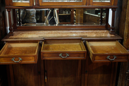 CREDENZA IN NOCE, LIBERTY CON VETRI MOLATI E PIANO IN MARMO