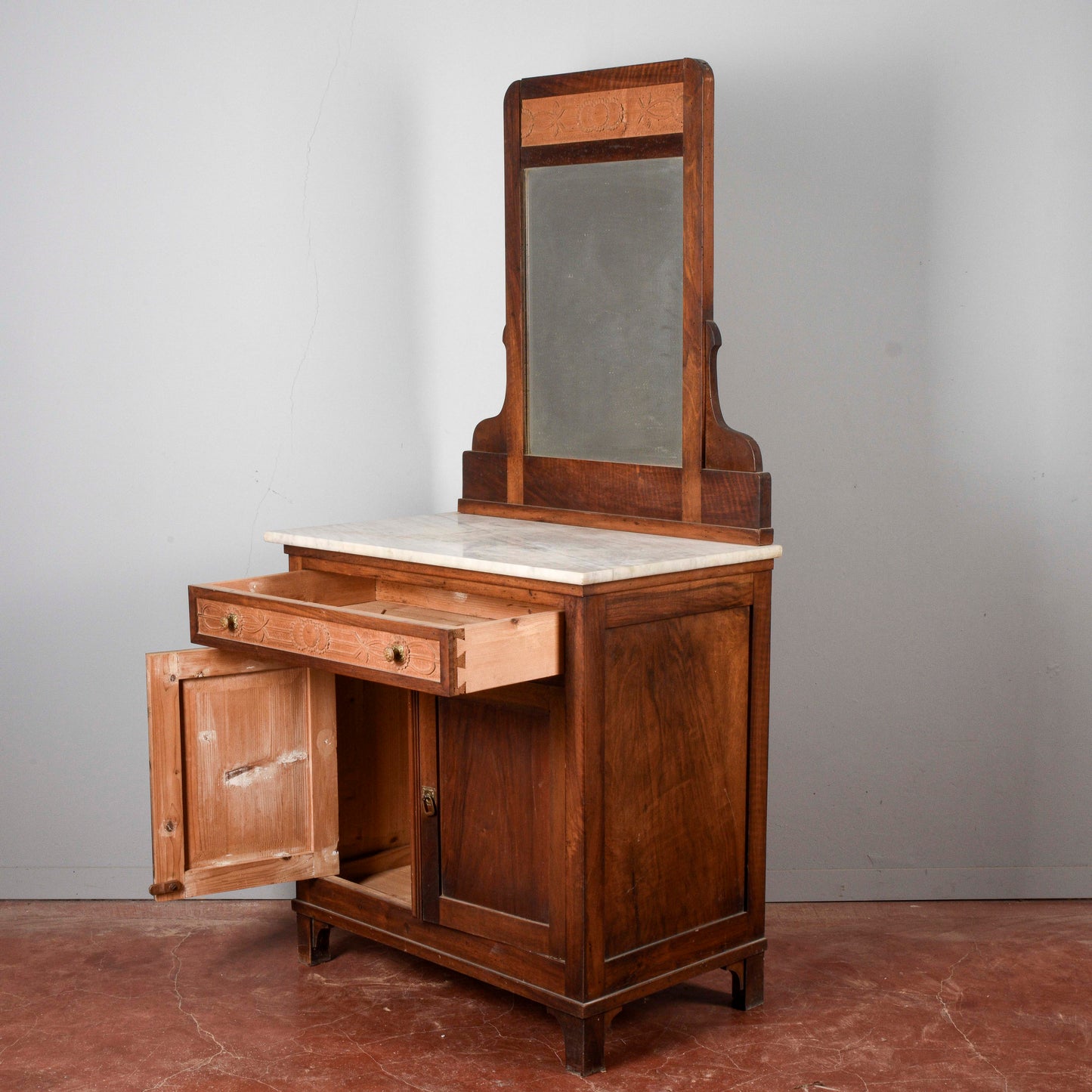 Credenzina con specchio toletta piano marmo