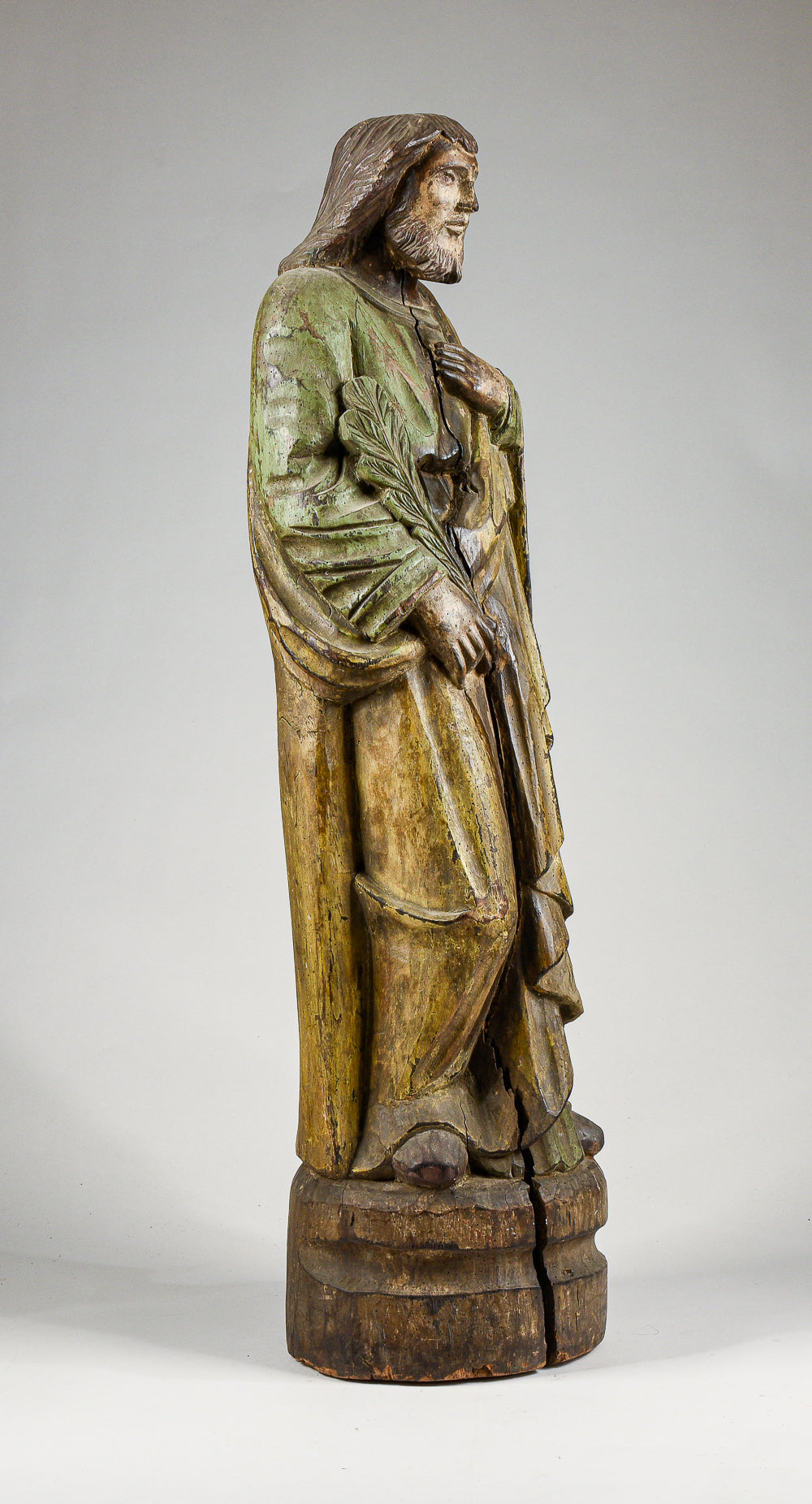 Statua scultura in legno di Cesù Cristo con in mano una piuma per scrivere epoca 1700