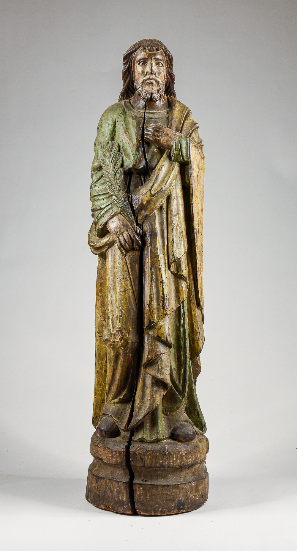 Statua scultura in legno di Cesù Cristo con in mano una piuma per scrivere epoca 1700