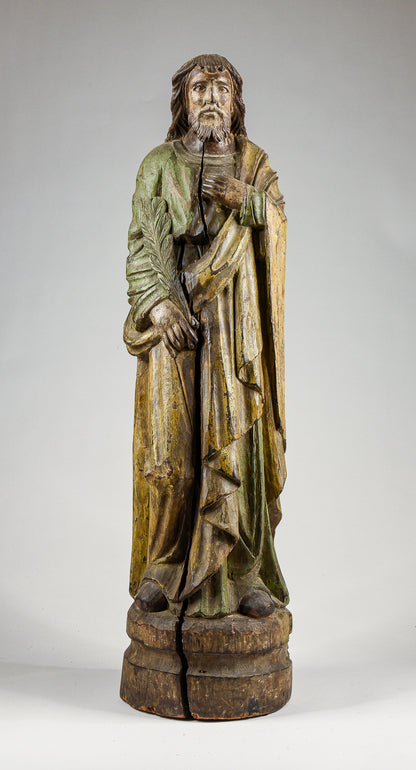 Statua scultura in legno di Cesù Cristo con in mano una piuma per scrivere epoca 1700