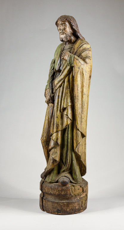 Statua scultura in legno di Cesù Cristo con in mano una piuma per scrivere epoca 1700