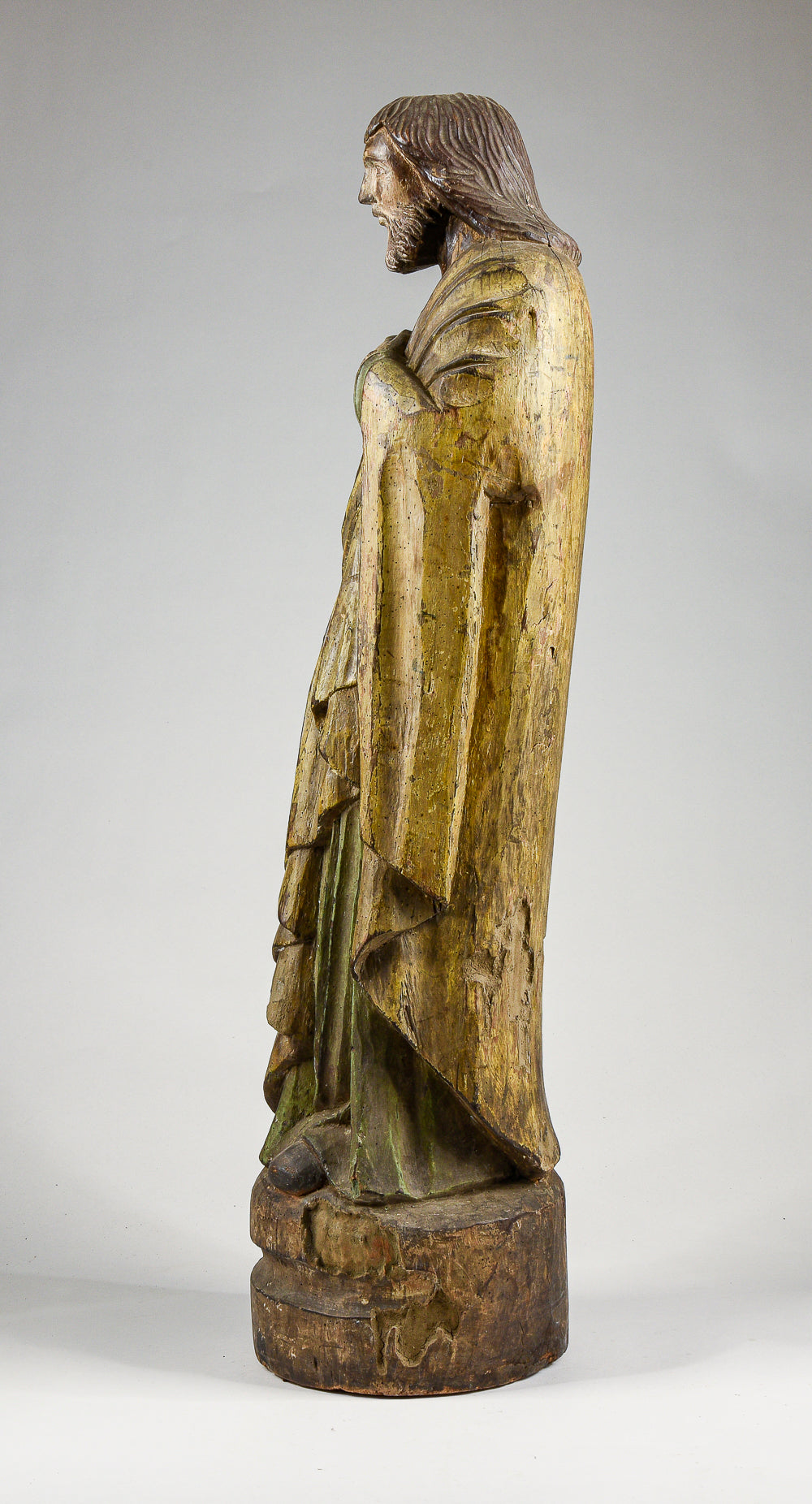 Statua scultura in legno di Cesù Cristo con in mano una piuma per scrivere epoca 1700