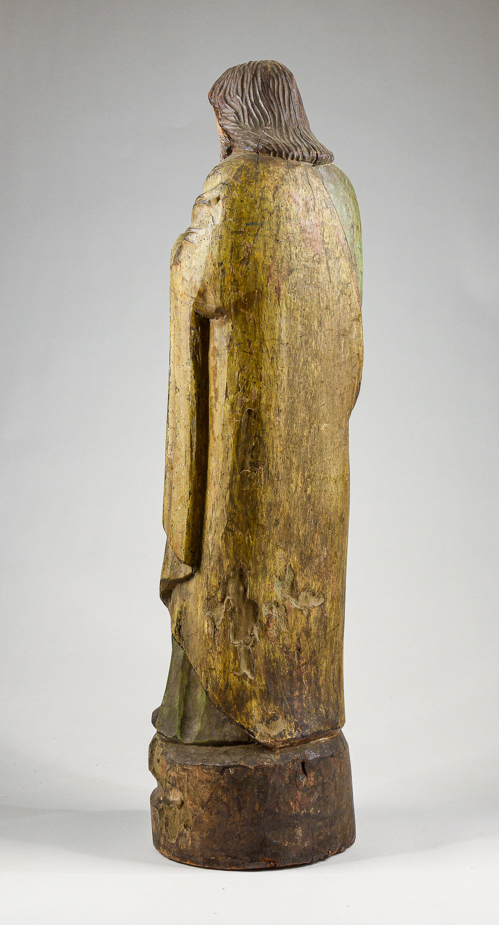 Statua scultura in legno di Cesù Cristo con in mano una piuma per scrivere epoca 1700