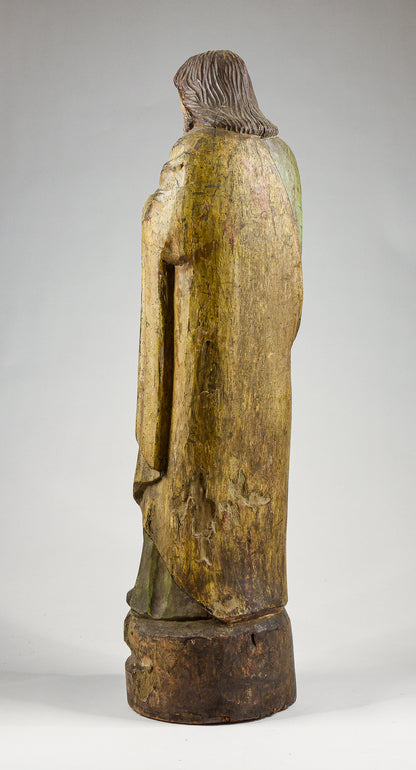 Statua scultura in legno di Cesù Cristo con in mano una piuma per scrivere epoca 1700