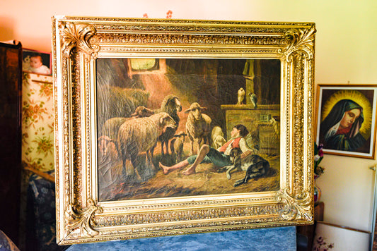 Quadro olio su tela scena di pastore firmato Silbert epoca 1800