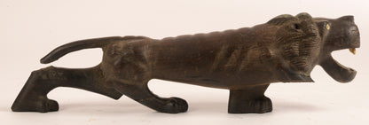 Statua scultura di leone in legno nero