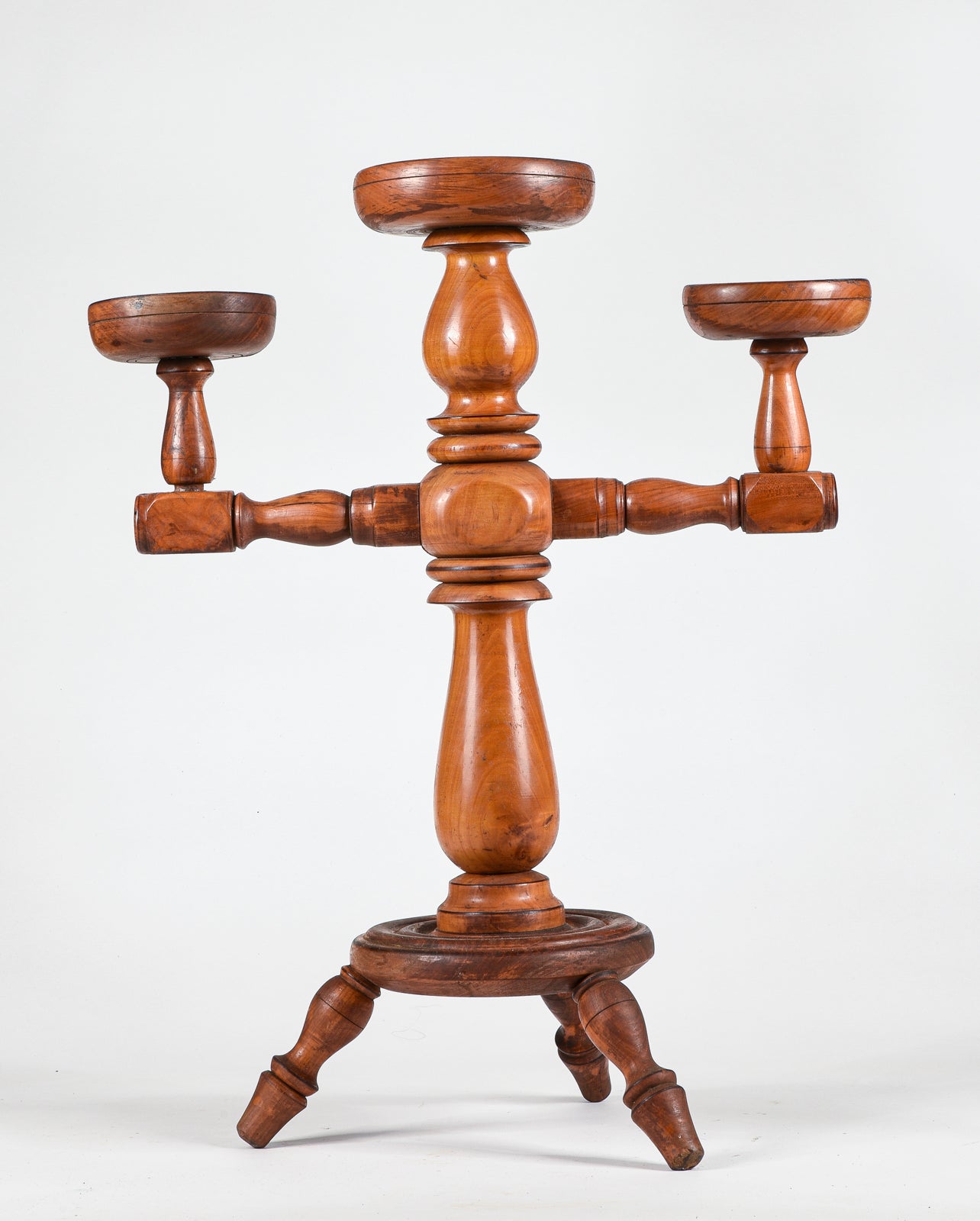 TRESPOLO PORTA CANDELE IN LEGNO EPOCA 900 ITALIA