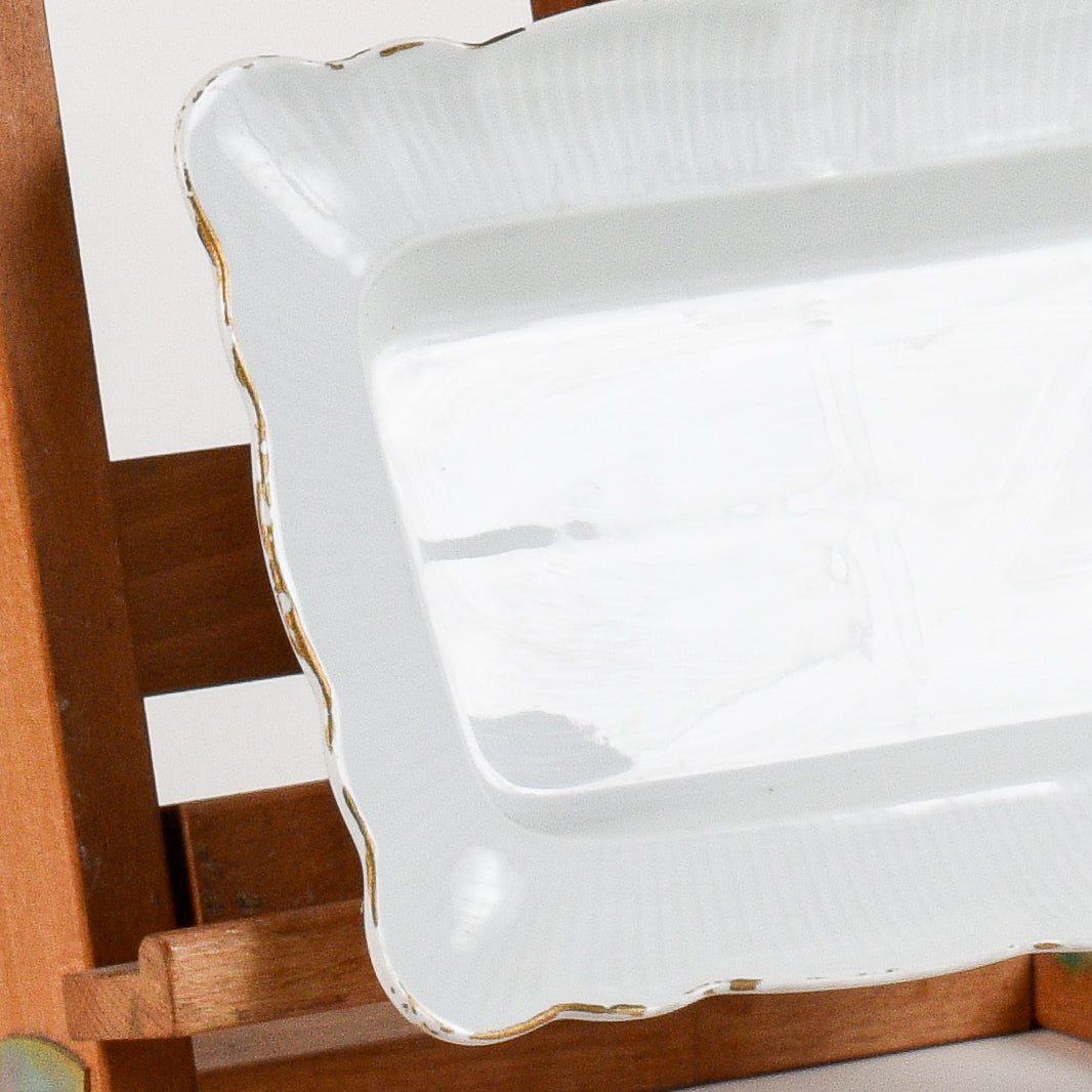 piatto rettangolare in ceramica con bordino oro rovinato