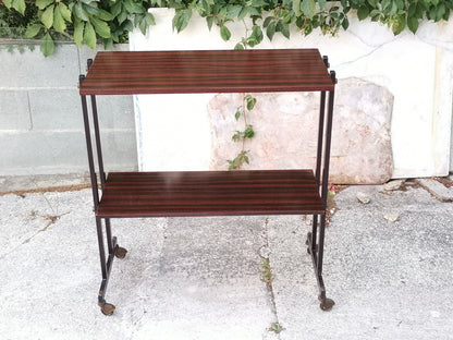 Mobile carrello  portariviste etagere libreria  in  legno impellicciato e metallo con rotelle  Italia 1970
