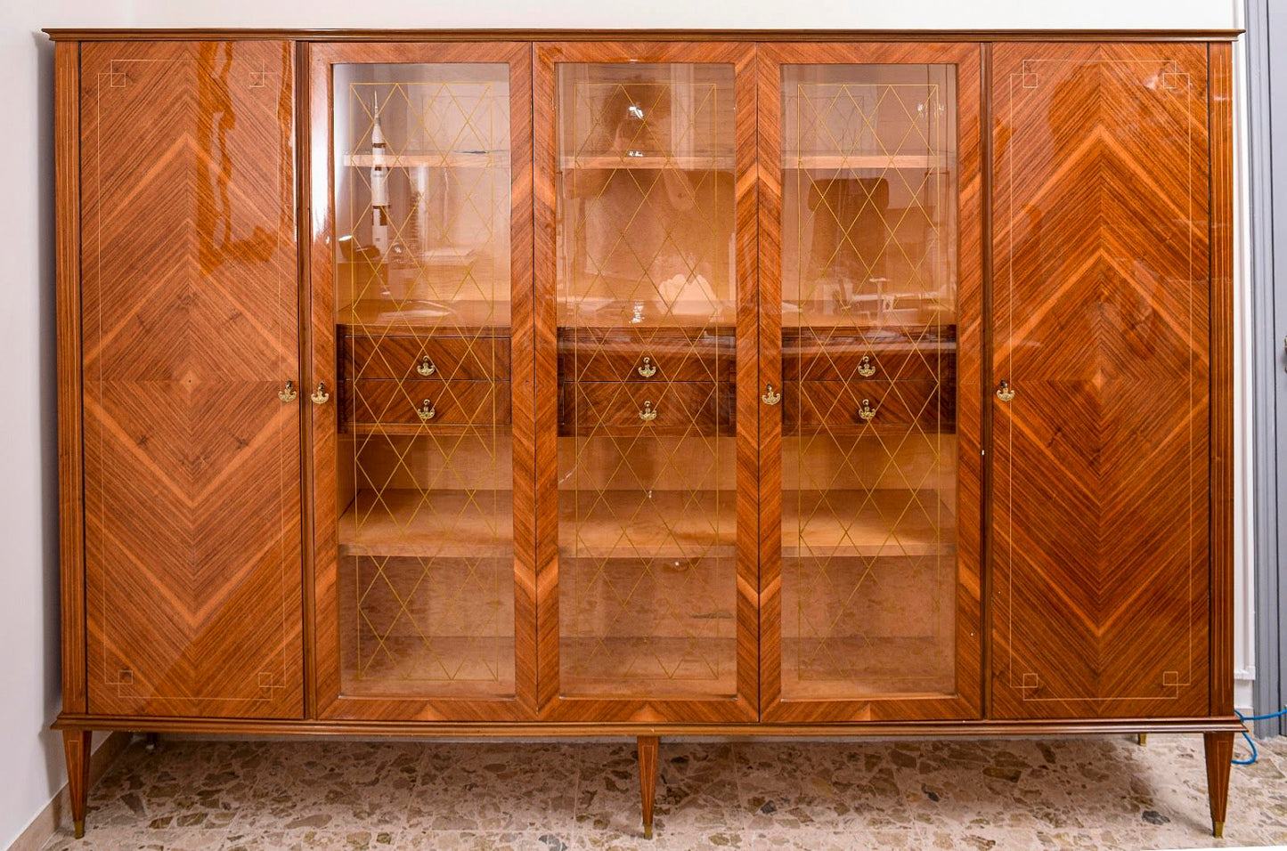 LIBRERIA  DA STUDIO, INTARSIATA A ROMBO, STILE PAOLO BUFFA  ITALIA 1950-60