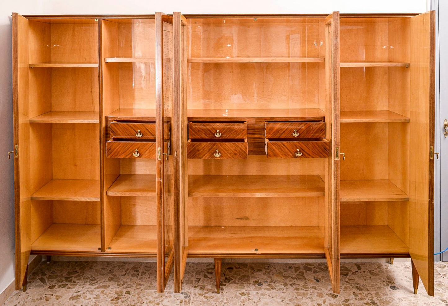 LIBRERIA  DA STUDIO, INTARSIATA A ROMBO, STILE PAOLO BUFFA  ITALIA 1950-60