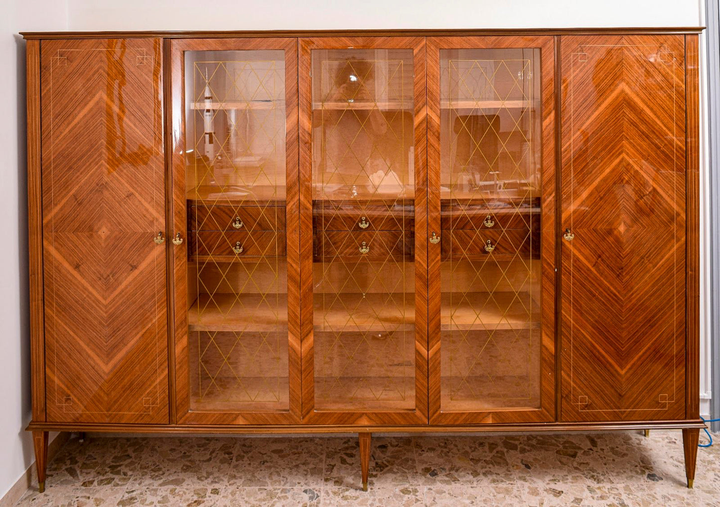 LIBRERIA  DA STUDIO, INTARSIATA A ROMBO, STILE PAOLO BUFFA  ITALIA 1950-60