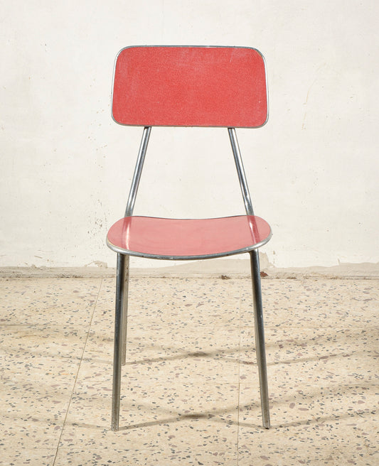 Sedia alluminio con seduta in formica  rosso corallo  vintage Italia anni 50