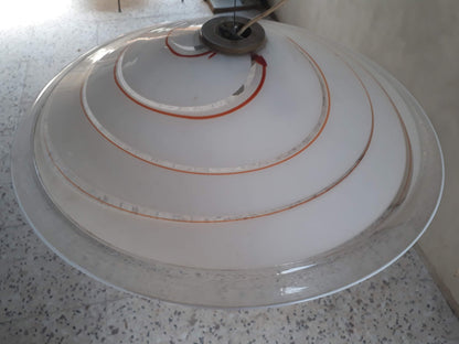 LAMPADARIO IN VETRO DI MURANO CON ASPIRALE COLOR ROSSO ARANCIO ITALIA 1960