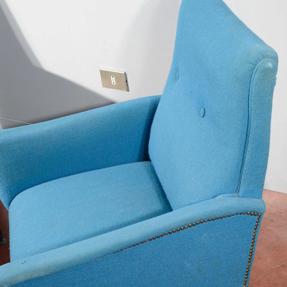 Coppia di poltrone anni 60 base metallo e stoffa azzurre
