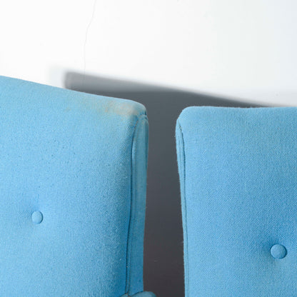 Coppia di poltrone anni 60 base metallo e stoffa azzurre
