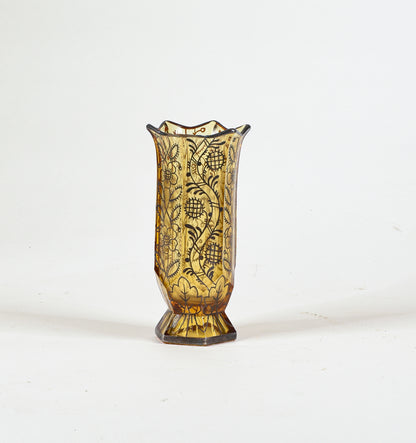 Vaso in vetro giallo con decori in argento epoca art deco'