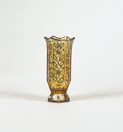 Vaso in vetro giallo con decori in argento epoca art deco'