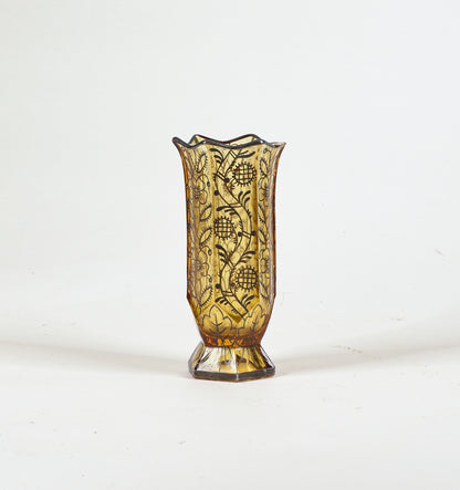 Vaso in vetro giallo con decori in argento epoca art deco'