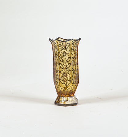Vaso in vetro giallo con decori in argento epoca art deco'