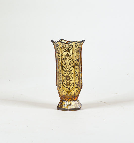 Vaso in vetro giallo con decori in argento epoca art deco'
