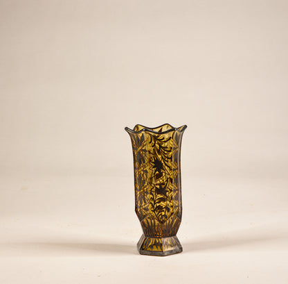 Vaso in vetro giallo con decori in argento epoca art deco'