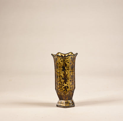 Vaso in vetro giallo con decori in argento epoca art deco'