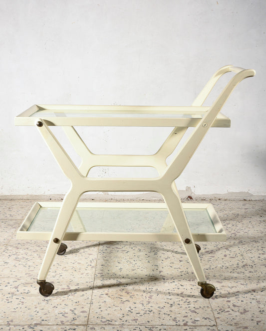 Carrello portavivande in legno laccato bianco Italia 1970