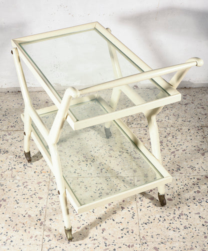Carrello portavivande in legno laccato bianco Italia 1970
