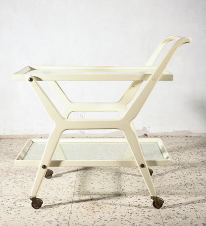 Carrello portavivande in legno laccato bianco Italia 1970