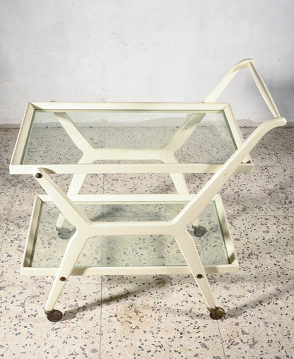 Carrello portavivande in legno laccato bianco Italia 1970