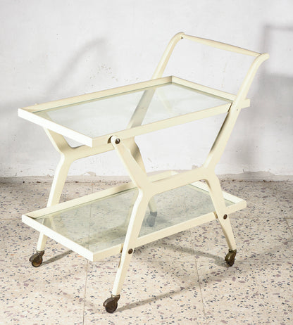 Carrello portavivande in legno laccato bianco Italia 1970