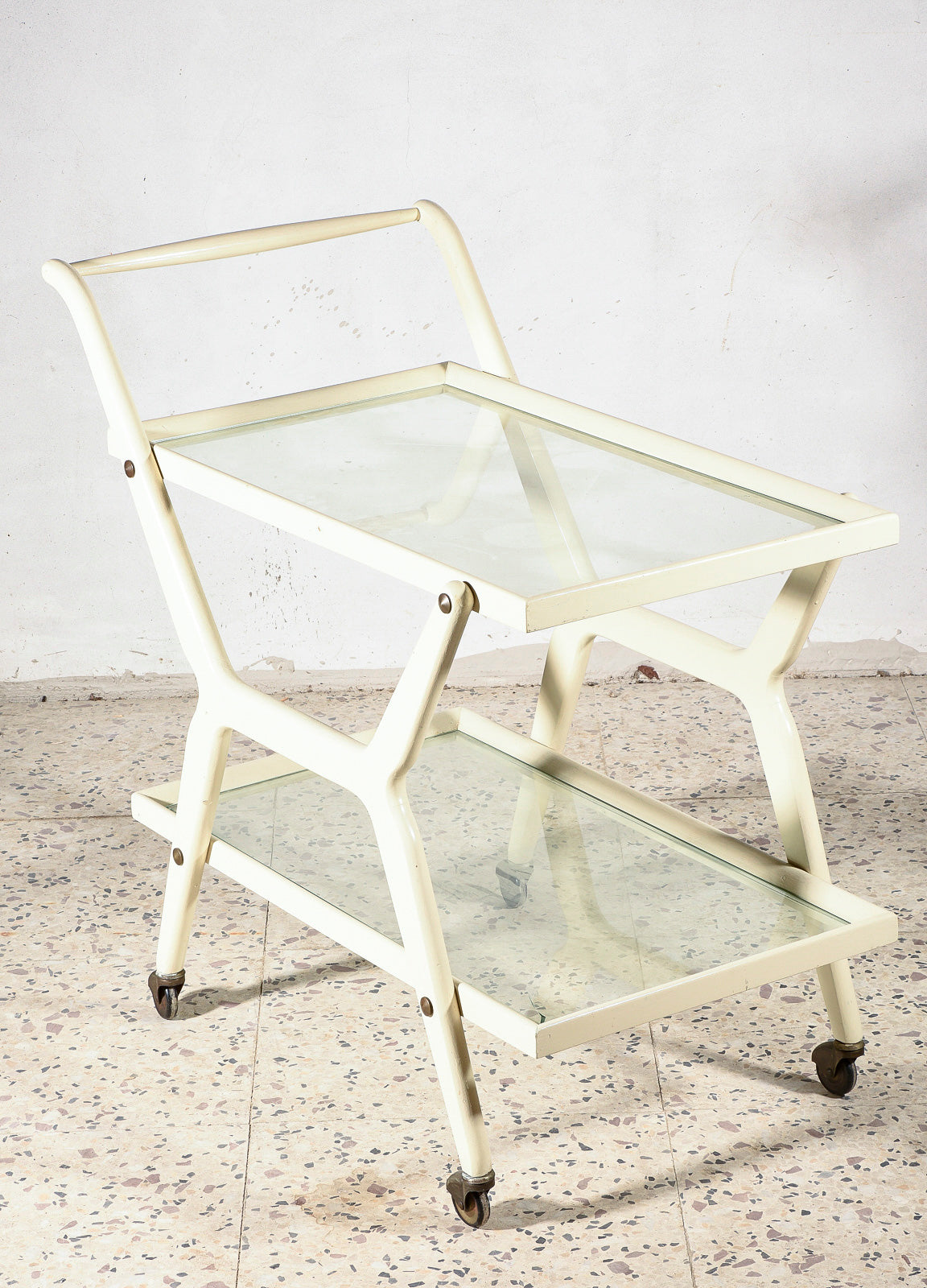Carrello portavivande in legno laccato bianco Italia 1970