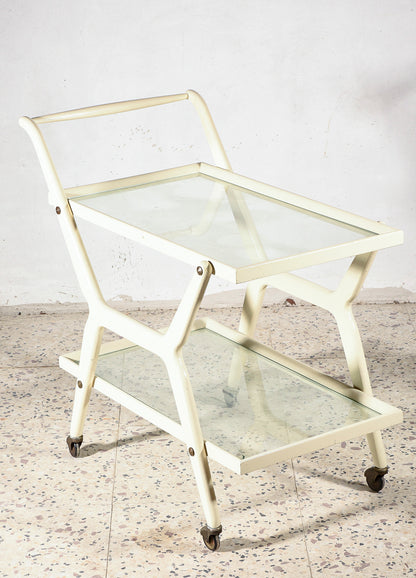 Carrello portavivande in legno laccato bianco Italia 1970