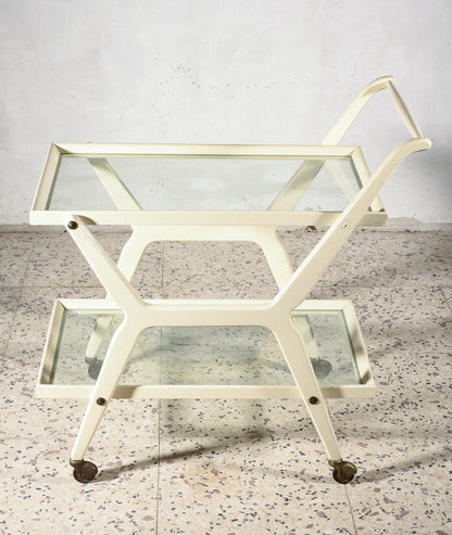Carrello portavivande in legno laccato bianco Italia 1970
