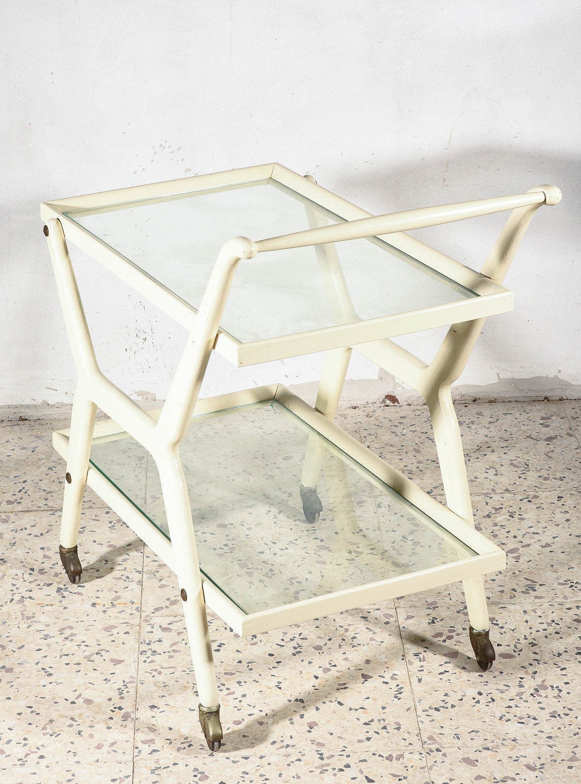 Carrello portavivande in legno laccato bianco Italia 1970