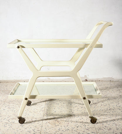 Carrello portavivande in legno laccato bianco Italia 1970