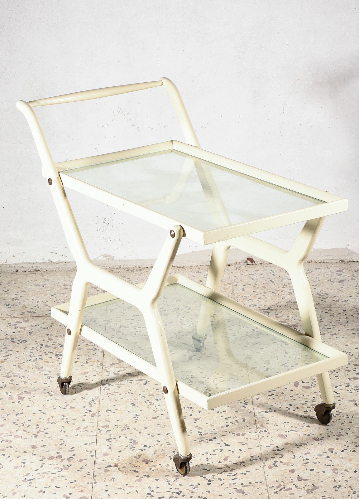 Carrello portavivande in legno laccato bianco Italia 1970