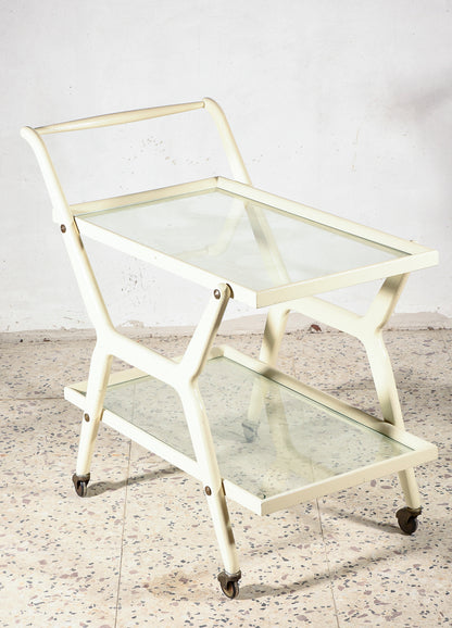 Carrello portavivande in legno laccato bianco Italia 1970