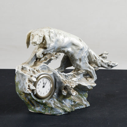 Statua cane in ceramica  art decò  con orologio Italia primo 1900